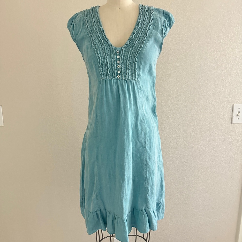 Blue Ruffle Lace Cap Sleeve Dress S Cottagecore Boho Peasant Ruffle Hem